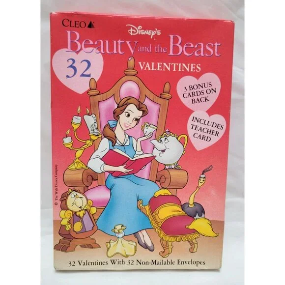 Cleo Disney Vintage Beauty And The Beast 32 Valentines Cards and Envelopes - Picture 1 of 6